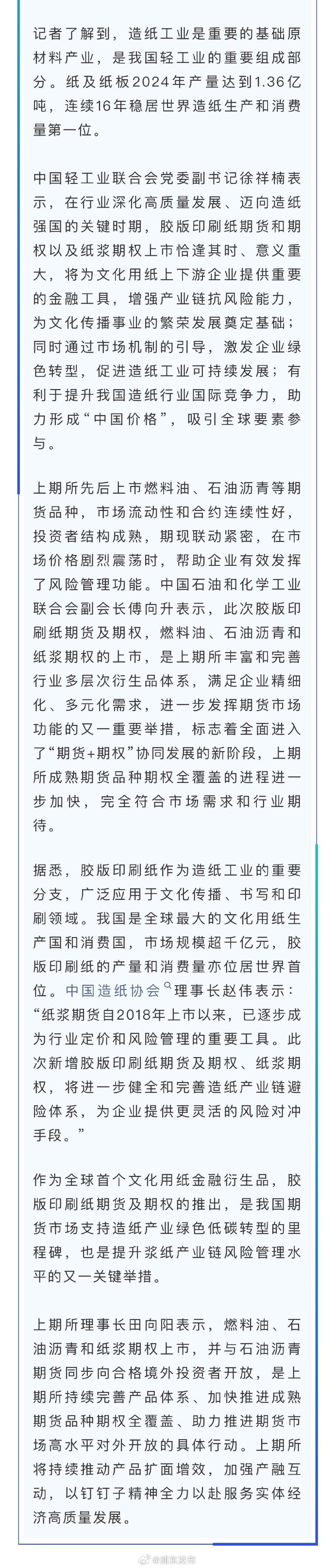 胶版印刷纸期货及期权，燃料油、石油沥青和纸浆期权在上期所挂牌交易